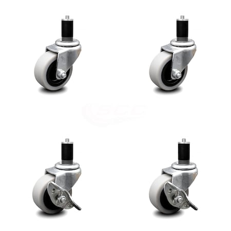 Service Caster 2 Inch Thermoplastic Wheel 1-1/2 Inch Expanding Stem Caster Set with 2 Brakes SCC-EX05S210-TPRS-112-2-SLB-2